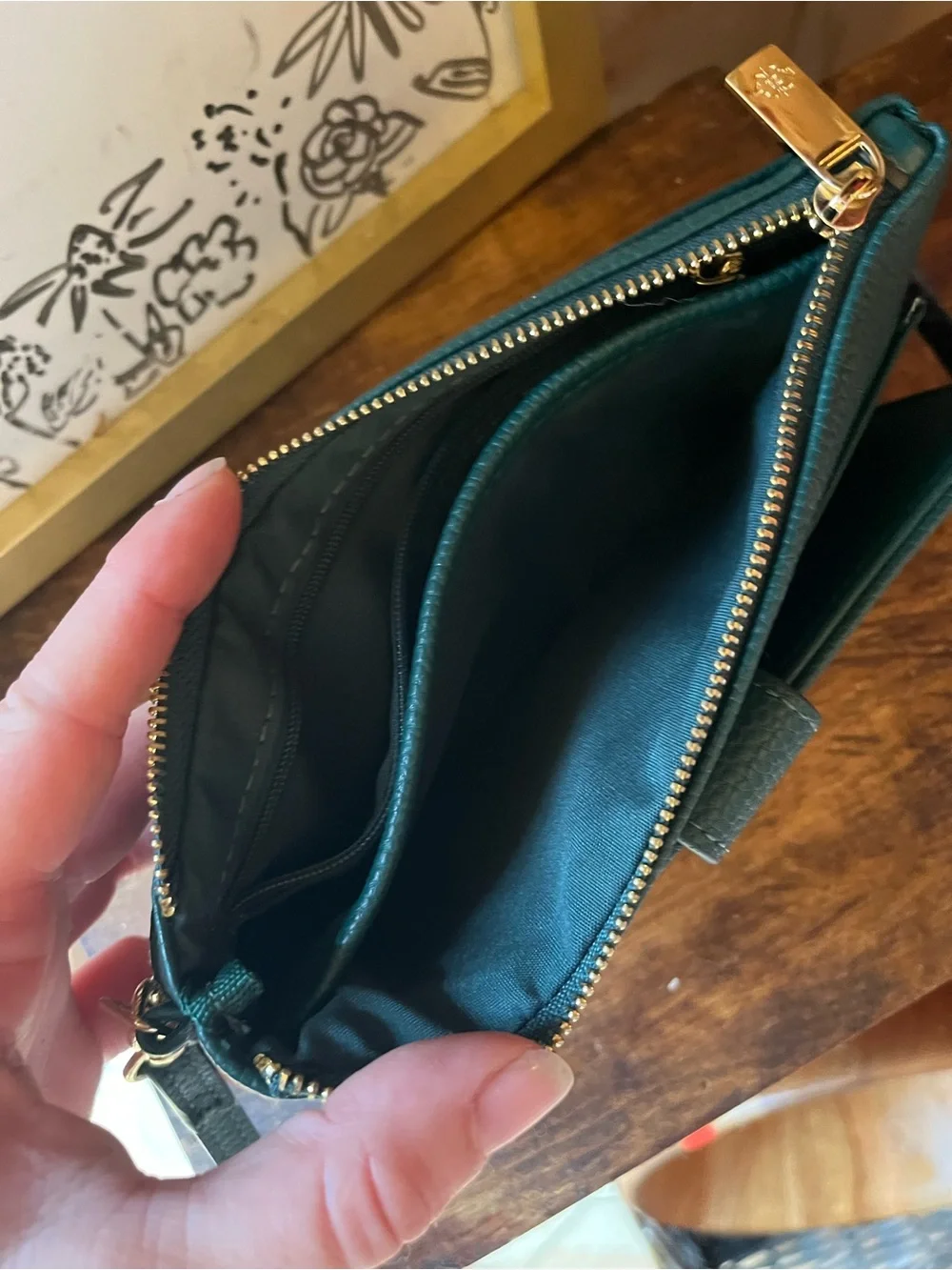 Nanette Lepore Teal Pebbled Leather Wristlet with Gold Hardware
